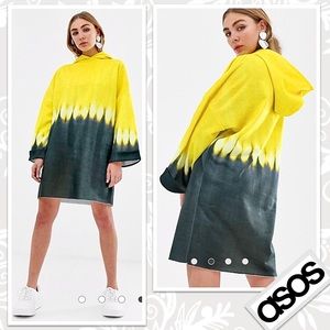 ASOS Tie Dye Hoodie Mini Sweatdress in Lemon Yellow & Forest Green